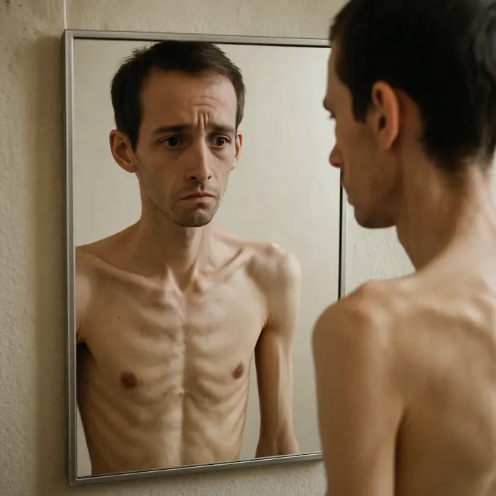 Homem frustrado com a falta de músculos